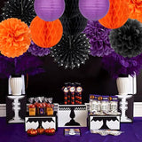 Halloween Party Decoration Kit: Black, Orange & Purple Paper Lanterns, Pom Poms