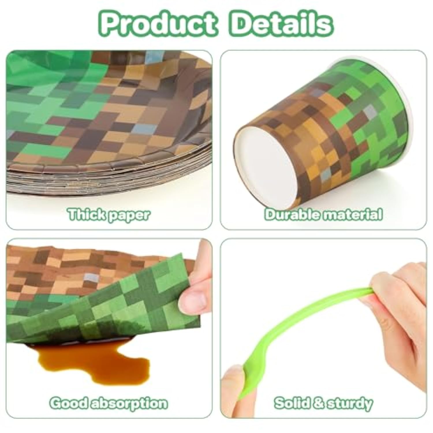 100 Pcs Pixel Gaming Party Supplies Set - Including Plates, Cups, Napkins And Forks For 20 Guests, Pixel Themed Birthday Party Decoration