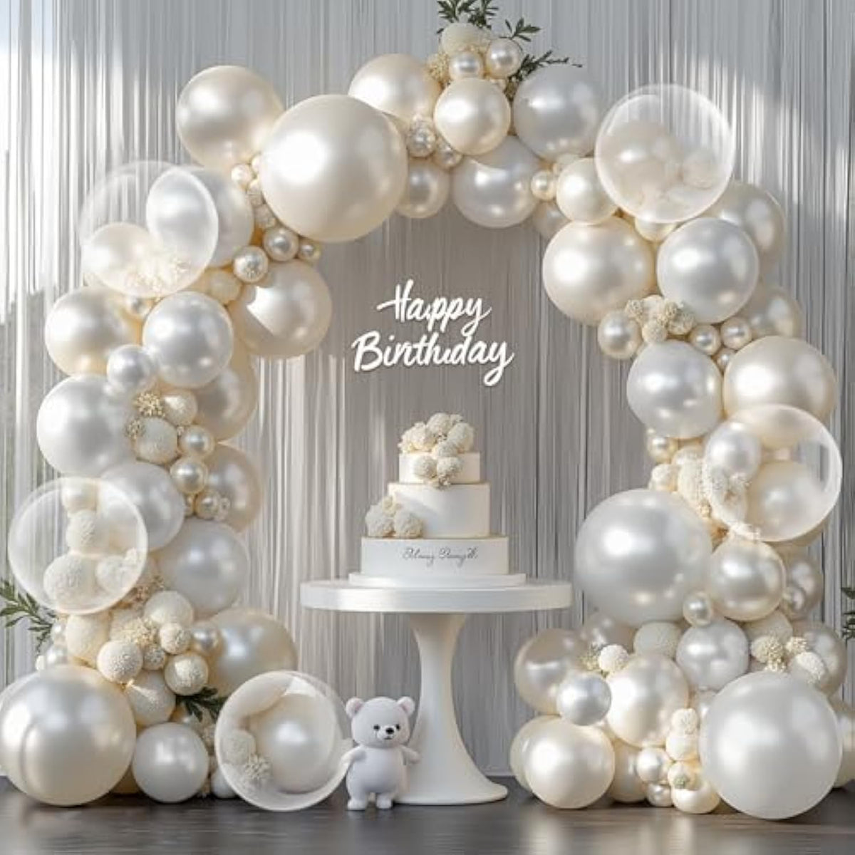 Ivory White Balloon Garland Kit – Pearl, Sand & Bobo Balloons for Wedding or Baby Shower