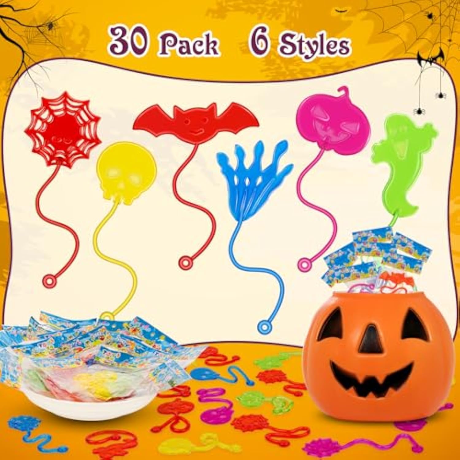 30 Pcs Sticky Hands Bulk Halloween Party Favors For Kids 4-8 8-12 Slappy Hand Toys,Goody Bag Stuffers,Bulk Birthday Favors,Small Prizes For Classroom,Treasure Box,Halloween Pinata Stuffers Gift Bag