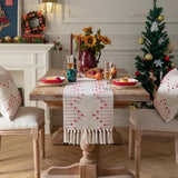 Christmas Table Runner 13 X 90 Inch Long Natural Cotton Woven Runner With Tassels For Home Dining Christmas Decorations, For Modern Farmhouse Holiday Boho Table Runner, Red And Beige