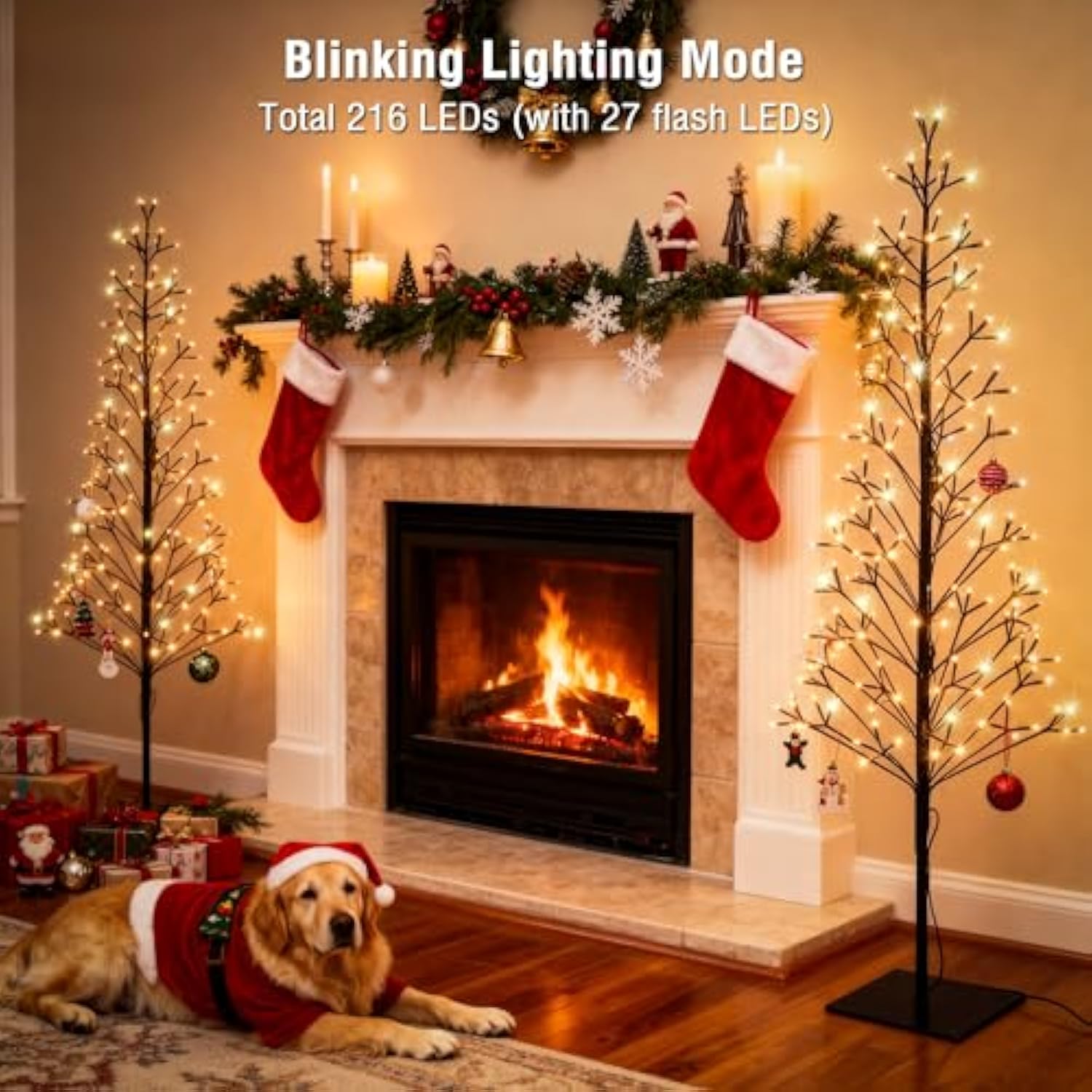 4.9 Ft Christmas Outdoor Artificial Tree With Lights - 216 Led Pre Lit Christmas Decoration Tree Lights With Timer,Includes 27 Led Flashing Bulb,For Holiday Displays (Warm White)