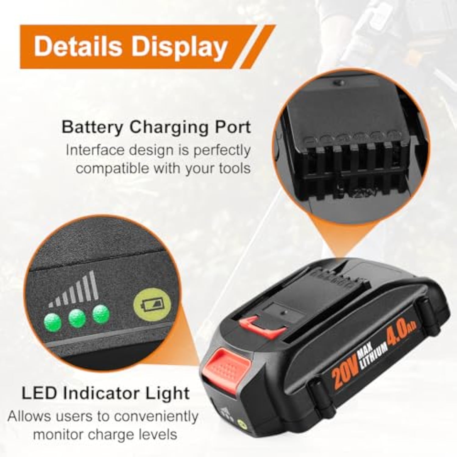 2-Pack 4.0Ah Replacement For W0Rx 20V Battery Powershare Wa3520 Wa3525 Compatible With Wg151S Wg155S Wg251S Wg890 Wg891 W0Rx 20V Tools Lithium Battery