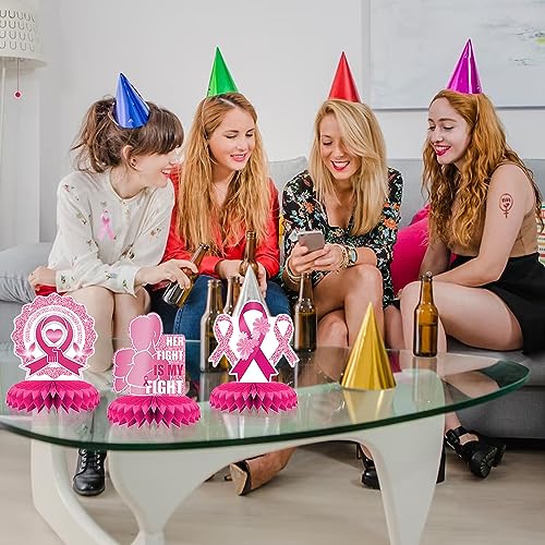 9 PCS Breast Cancer Awareness Honeycomb Table Centerpiece for Home Party, Fight Cancer Theme Pink Ribbon Breast Cancer Table Topper Centerpiece Decorations for Table Decor Charity Party Supplies