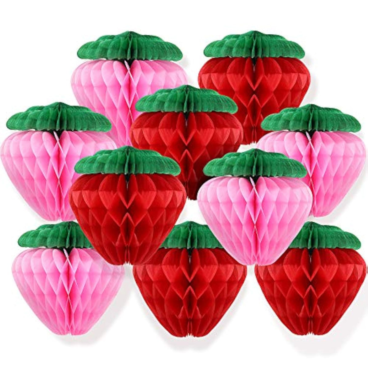 10 Pieces 6 Inch Paper Strawberry Honeycomb Ball Tissue Paper Strawberry Ball For Birthday Party Decoration(Red And Pink)