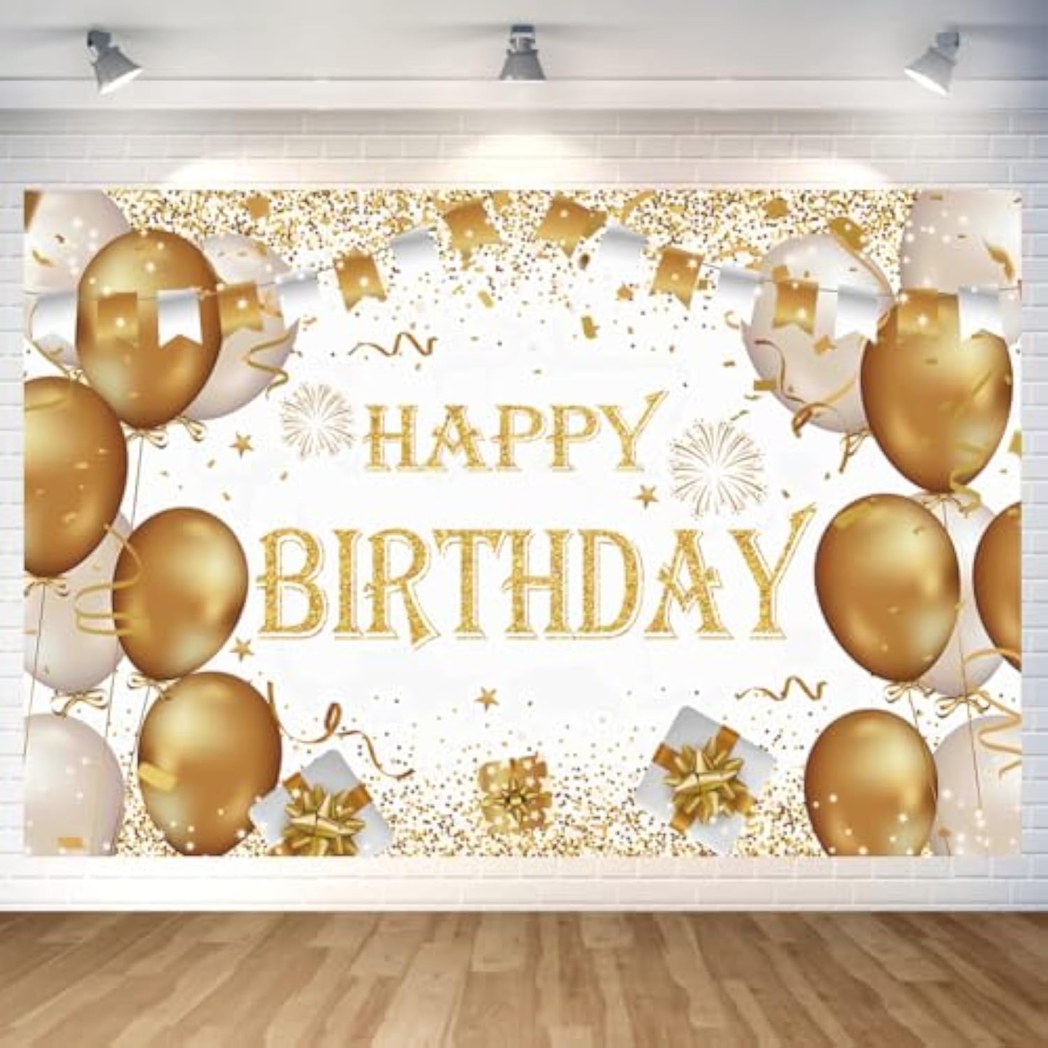 Gold Birthday Party Decoration Gold Happy Birthday Backdrop Gold Photo Background Banner Poster For Gold Party Decorations Party Supplies 70.8 X 47.2 Inch