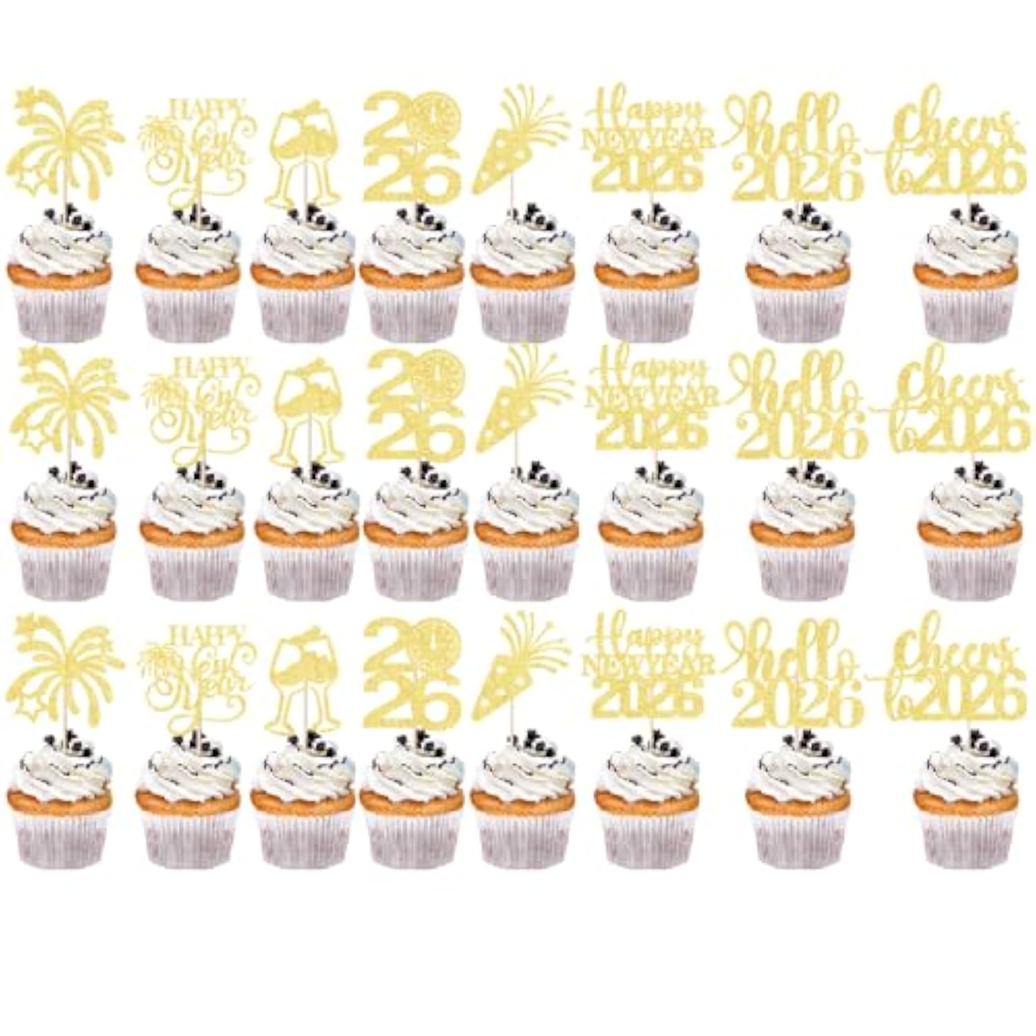 24 Pc 2026 Happy New Year Cake Toppers for Party Decorations