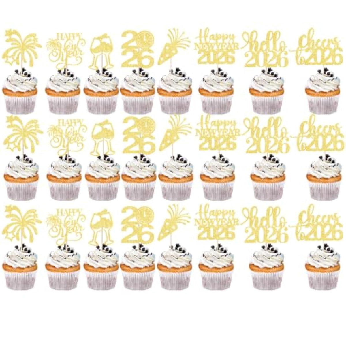 24 Pc 2026 Happy New Year Cake Toppers for Party Decorations