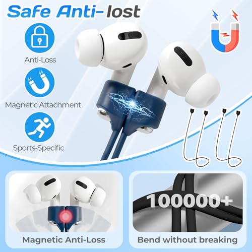 AirPods Accessories 2PCS Magnetic Anti-Lost Straps Soft Silicone Sports Lanyard Ultra Strong Magnetic Neck Rope Cord Compatible with AirPods 1&2 Pro