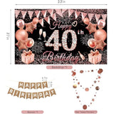 40Th Birthday Decorations For Women, Rose Gold Happy 40Th Birthday Decorations Banner Balloons Pompoms Backdrop Star Streamer, 40Th Birthday Party Supplies Set