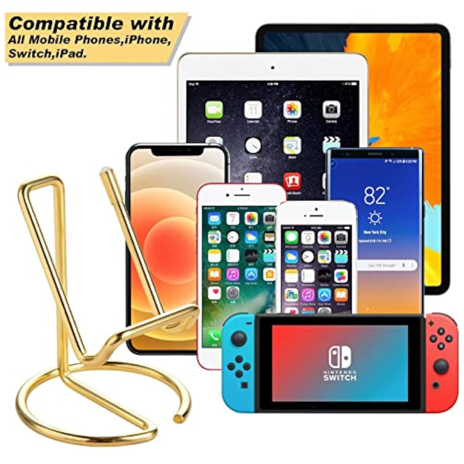 Cell Phone Stand For Desk, Cute Metal Gold Cell Phone Stand Holder Desk Accessories, Compatible With All Mobile Phones, Iphone, Switch, Ipad