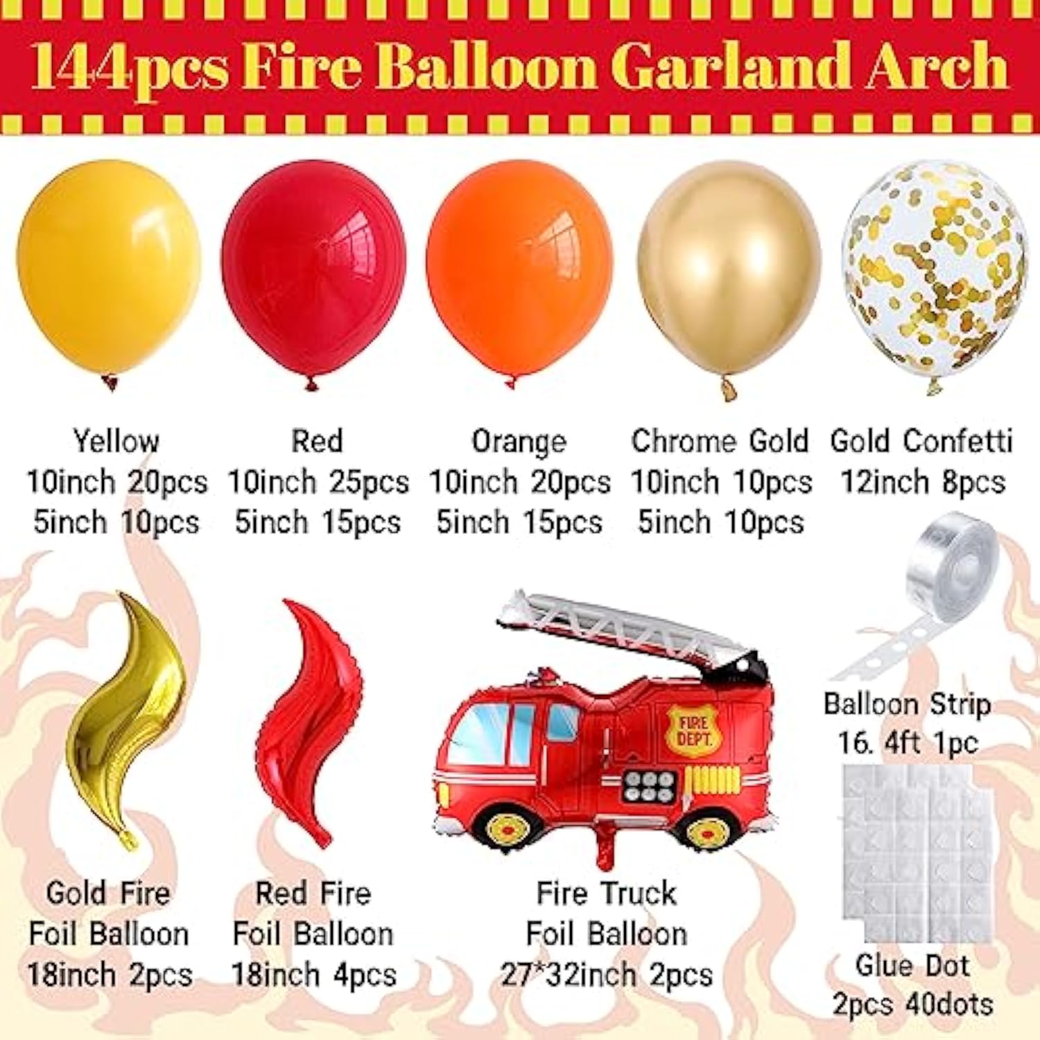 Firefighter Balloon Arch Kit: 144-Piece Fire Truck Party Decor