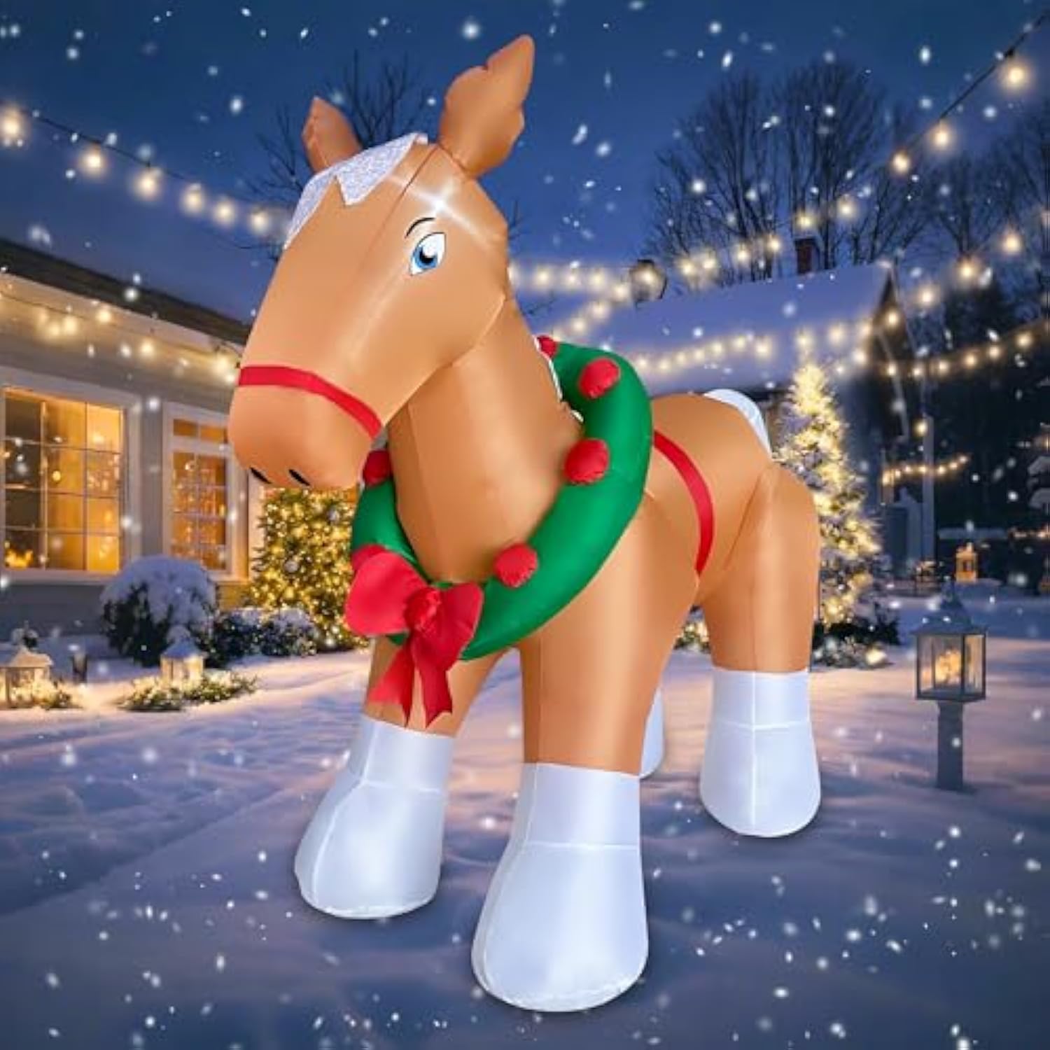 5 Ft Christmas Inflatable Horse Decoration, Led Lighted Xmas Horse Blow Up Decor For Farm Lawn Yard Garden Home Indoor O