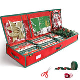 42'' Gift Wrap Organizer Christmas Wrapping Paper Storage Sturdy 600D Oxford Fabric Xmas Accessories Containers Bag Large Capacity Ornaments Storage Box (Red)