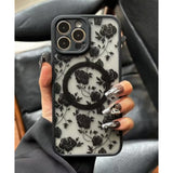 Magnetic For Iphone 15 Case, Compatible With Magsafe, [Never Fade] Rose Floral Pattern For Women Men, Translucent Matte Shockproof Phone Case For Iphone 15 6.1 Inch 2023, Black