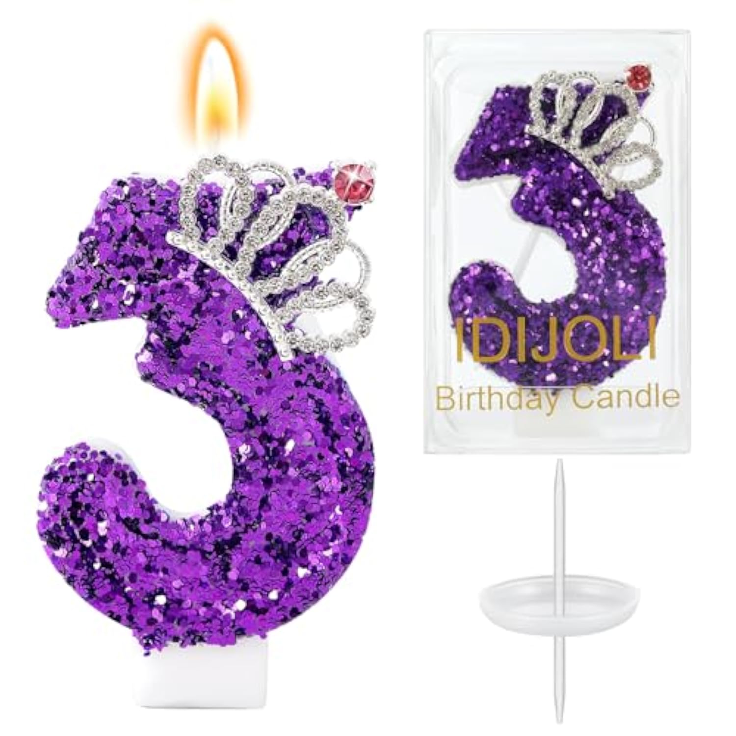 Purple Birthday Candle Crown Number 3 Candles Cake Candle,Purple Birthday Cake Topper Cupcake Decorations Party Decor For Girls And Women Anniversary Celebrations Supplies Favors