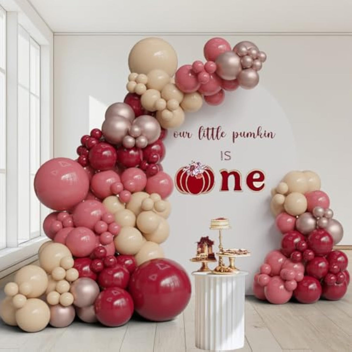 136Pcs Fall Balloon Arch Kit Burgundy Pink Nude Champagne for Baby Shower Thanksgiving