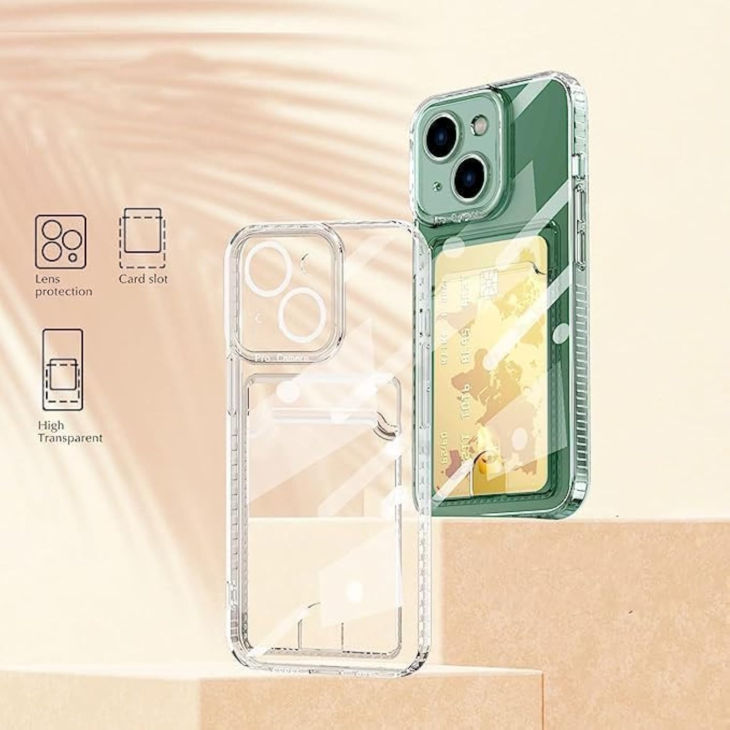Clear Card Slot Case for iPhone 16e/iPhone 17e with Card Holder and Shockproof Protection