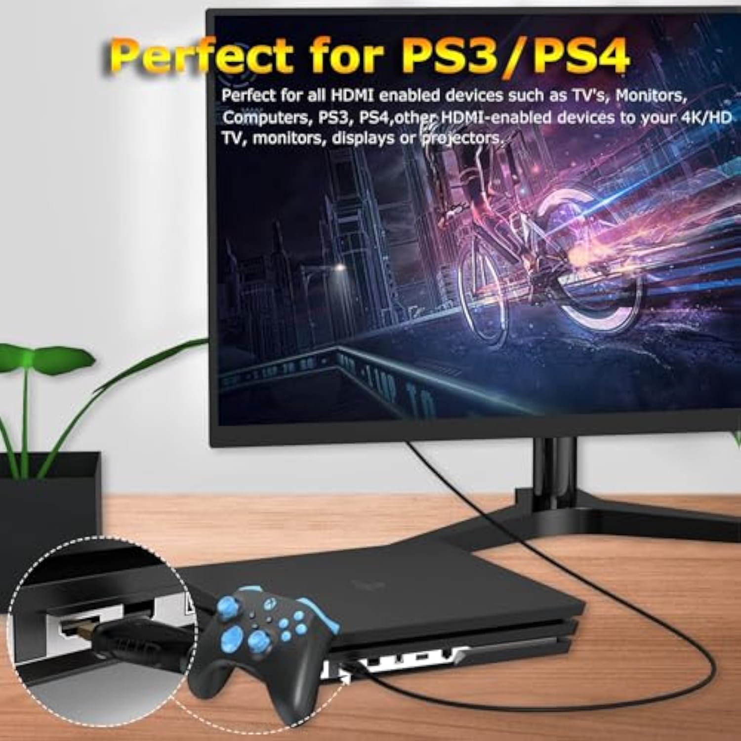 Short Hdmi Cable 4Ft, 4K Uhd Hdmi Cable Male To Male Adapter For Arc & Cl3 Rat