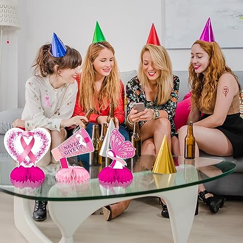 9 PCS Breast Cancer Awareness Honeycomb Table Centerpiece for Home Party, Fight Cancer Theme Pink Ribbon Breast Cancer Table Topper Centerpiece Decorations for Charity Party Supplies Table Decor