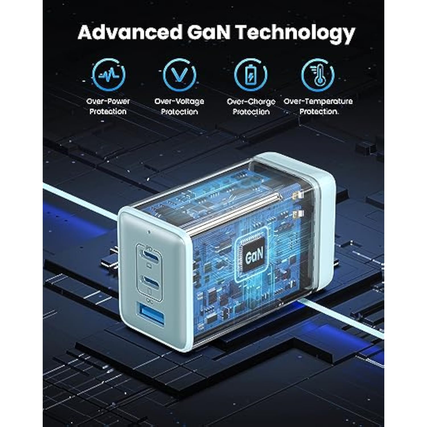 128W USB-C GaN 3-Port Foldable Wall Charger Fast Adapter for MacBook iPad iPhone