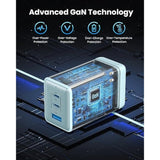 128W USB-C GaN 3-Port Foldable Wall Charger Fast Adapter for MacBook iPad iPhone