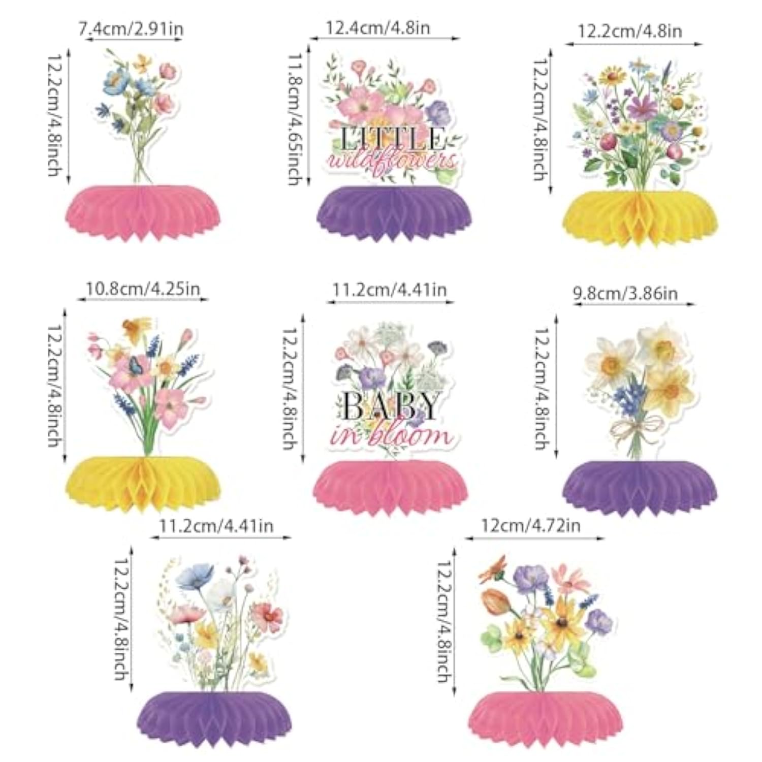 8Pcs Wildflowers Honeycomb Centerpieces 3D Table Little Wildflowers Centerpieces Spring Flower Theme Women Girl Birthday Party For Mother'S Day Valentine'S Day Table Decor Supplies