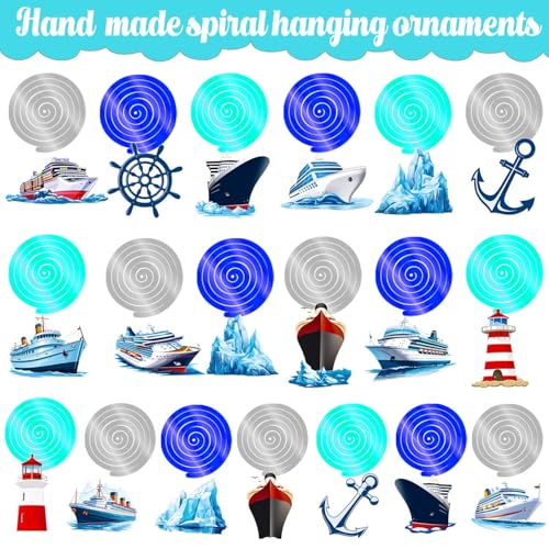 Nautical Party Hanging Swirls 20Pcs Cruise Ship Birthday Hanging Decorations Ocean Ship Theme Ceiling Streamers Nautical Sailing Party Decorations for Anchor Lighthouse Birthday Baby Shower Supplies