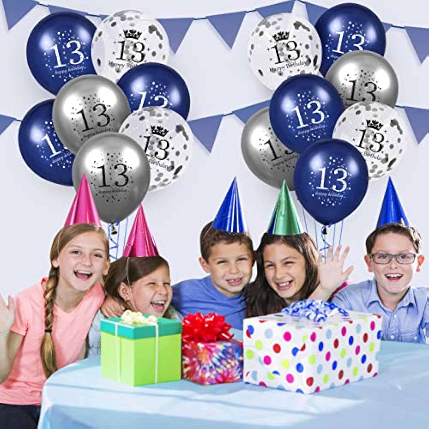 15Pcs Navy Blue Silver 13Th Birthday Balloons For Boys & Girls, Happy 13Th Birthday Party Decorations, 12 Inches