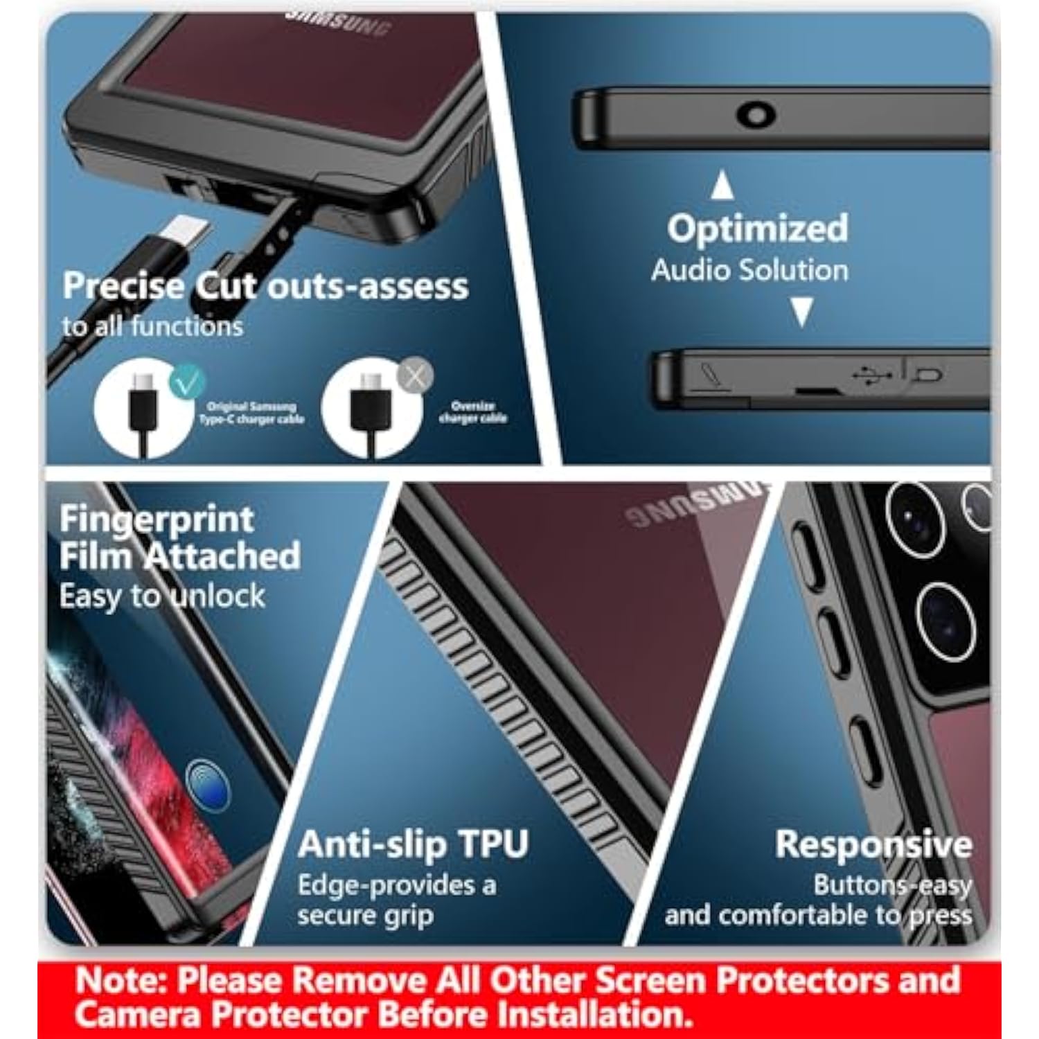 Designed For Samsung Galaxy S22 Ultra Case, Waterproof Builtin Screen Protector Full Protection Heavy Duty Shockproof Antiscratched Rugged Case For Galaxy S22 Ultra 5G 6.8'' 2022, Black