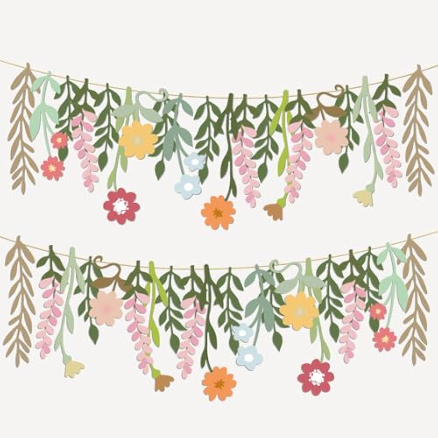 2 Pcs Flower Birthday Party Banner Spring Decor Floral Theme Hanging Garland Spring Happy Birthday Flower Banner Boho Floral Leaf Party Supplies For Women Wedding Baby Shower Backdrop Indoor Outdoor