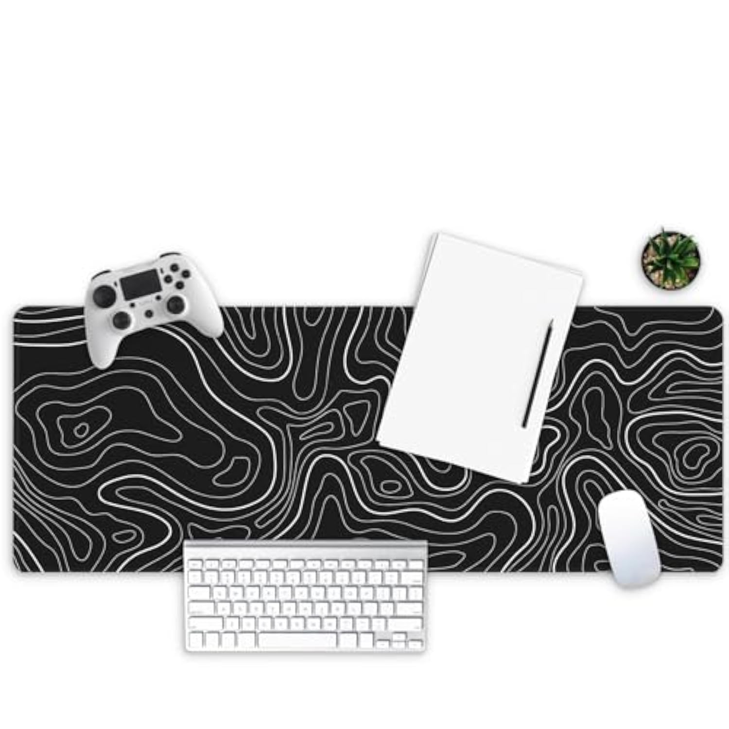 Large Gaming Mouse Pad, Full Keyboard Mat, Long Laptop Mousepad, Computer Mouse Mat For Home And Office, Anti-Slip Rubber Base, 31.5 X 11.8 Inches (Black Topographic Map)
