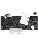 Large Gaming Mouse Pad, Full Keyboard Mat, Long Laptop Mousepad, Computer Mouse Mat For Home And Office, Anti-Slip Rubber Base, 31.5 X 11.8 Inches (Black Topographic Map)