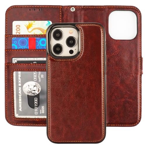 Detachable Wallet Case for iPhone 15 Pro Max RFID Blocking Card Slots Holder Premium PU Leather Magnetic Kickstand Shockproof Wrist Strap Removable