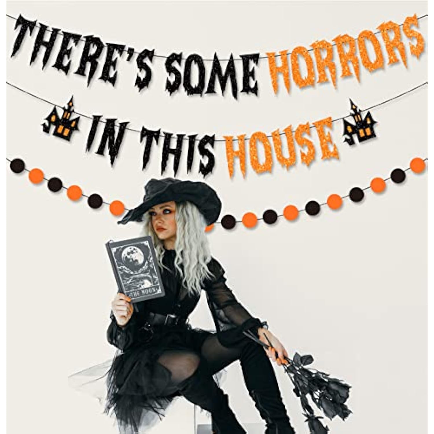 Theres Some Horrors In This House Banner Glitter Haunted House Halloween Decor