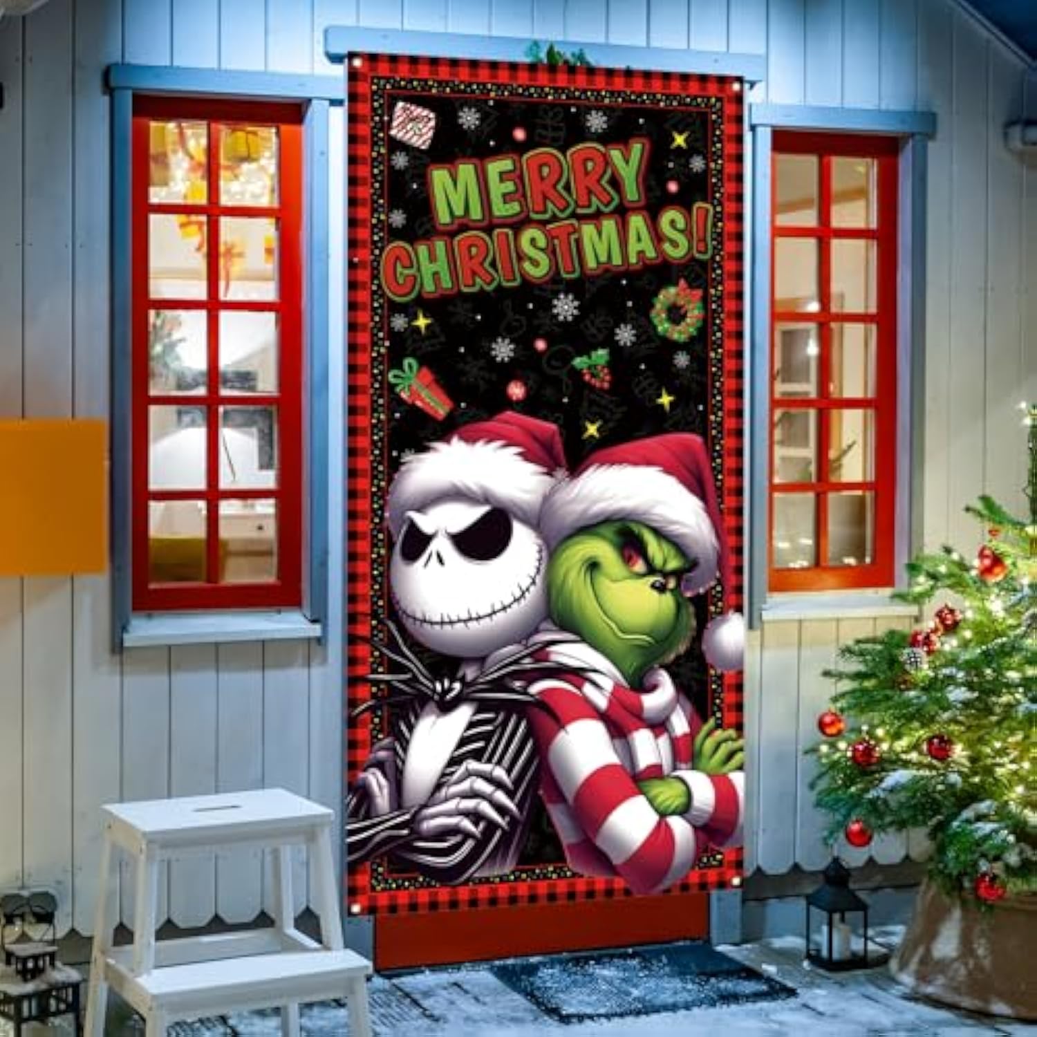 Merry Christmas Door Cover Christmas Photo Backdrop Xmas Winter Holiday Party Decorations And Supplies For Home-71×35''