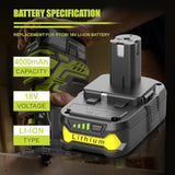 2 Pack 4.0Ah Replacement For Ryobi 18V Battery P108 Li-Ion Replacement For Ryobi 18V One+ Battery Compatible With Ryobi P102 P108 P103 P105 P107 P109 P104 18Volt Power Cordless Tools