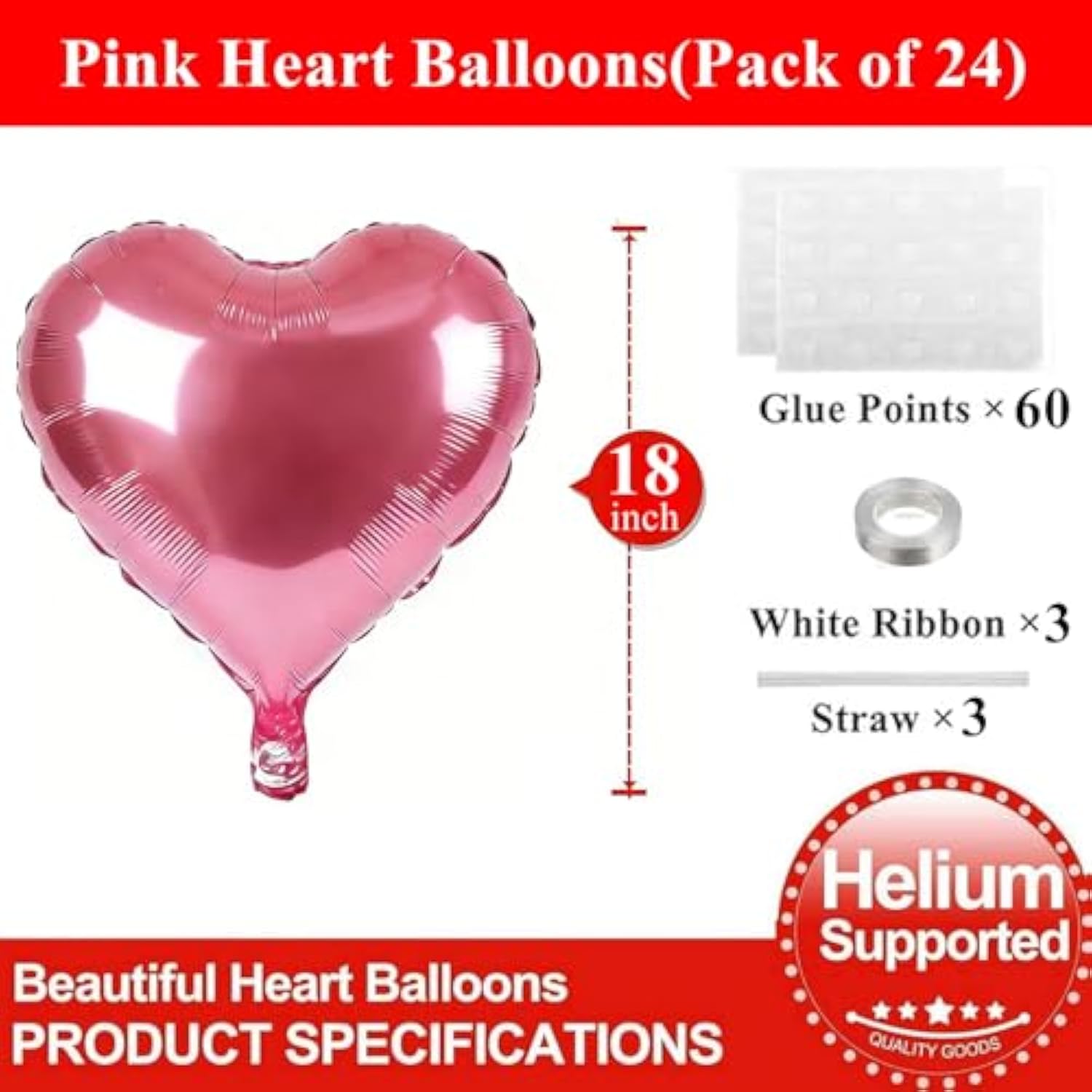 18 Inch Pink Heart Balloons, 24 Pcs Valentine'S Day Foil Heart Shaped Balloons Decoration For Romantic Valentines Wedding Bridal Shower Anniversary Engagement Valentine'S Day Party Supplies