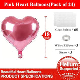 18 Inch Pink Heart Balloons, 24 Pcs Valentine'S Day Foil Heart Shaped Balloons Decoration For Romantic Valentines Wedding Bridal Shower Anniversary Engagement Valentine'S Day Party Supplies