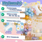 164pcs Blue Balloon Arch Kit with Daisy Bone Foils for Parties and Baby Showers
