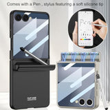 For Samsung Galaxy Z Flip 7 Case With S Pen,Slim Pc All-Inclusive Shockproof Cover With Magnetic Hinge Protection + Tempered Glass Screen Protector For Samsung Galaxy Z Flip 7 5G (Black)
