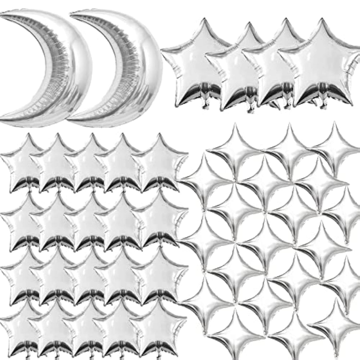 50pcs Silver Moon & Star Balloons Set for Baby Shower, Wedding  Parties