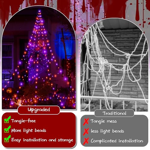 Halloween Lights Outdoor 454 LED Spider Web Lights Orange & Purple