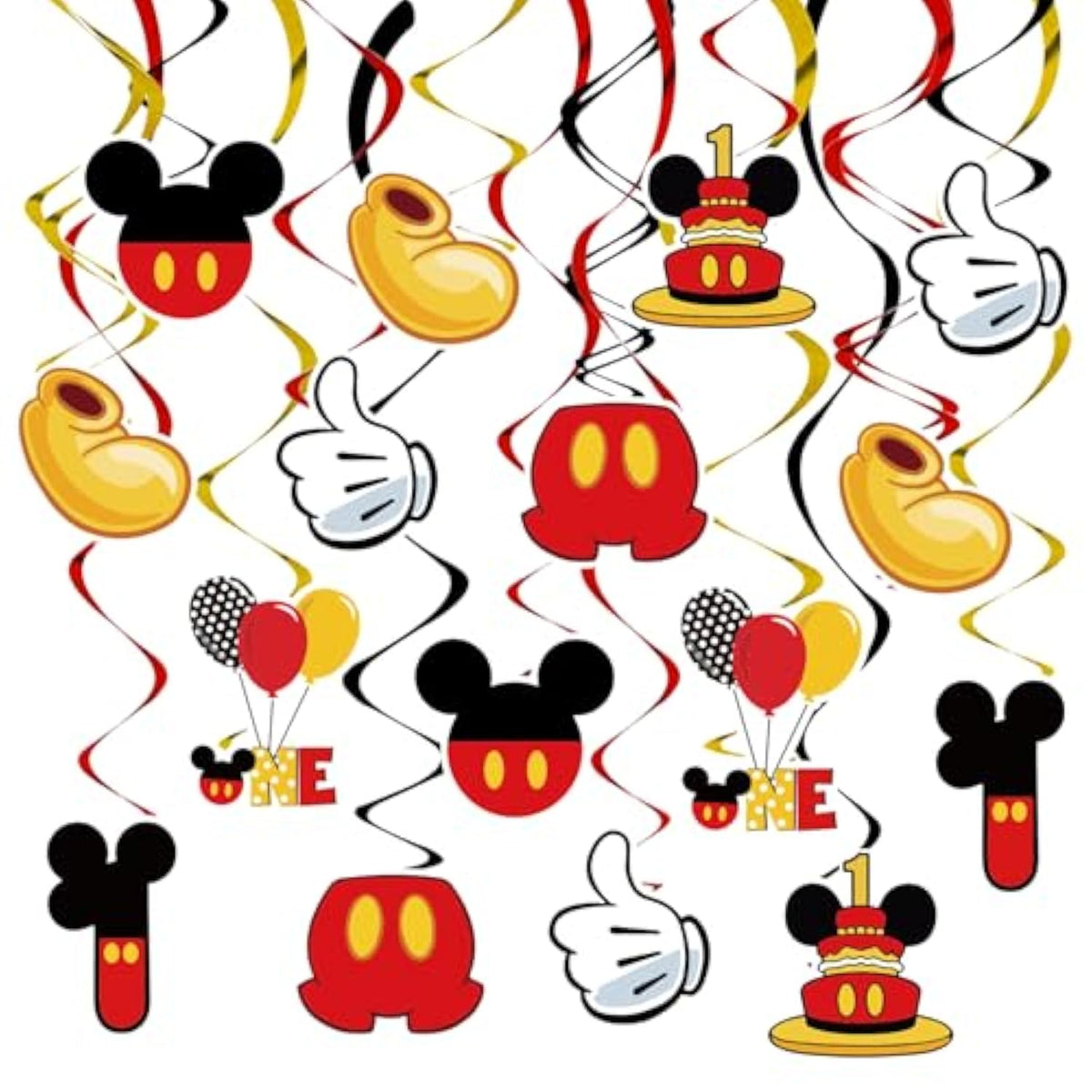 Red 1St Birthday Hanging Swirl Decorations, Mouse Birthday Party Ceiling Streamers, Mouse Theme Party Supplies, Party Favors For Boys Kids(38 Pcs)