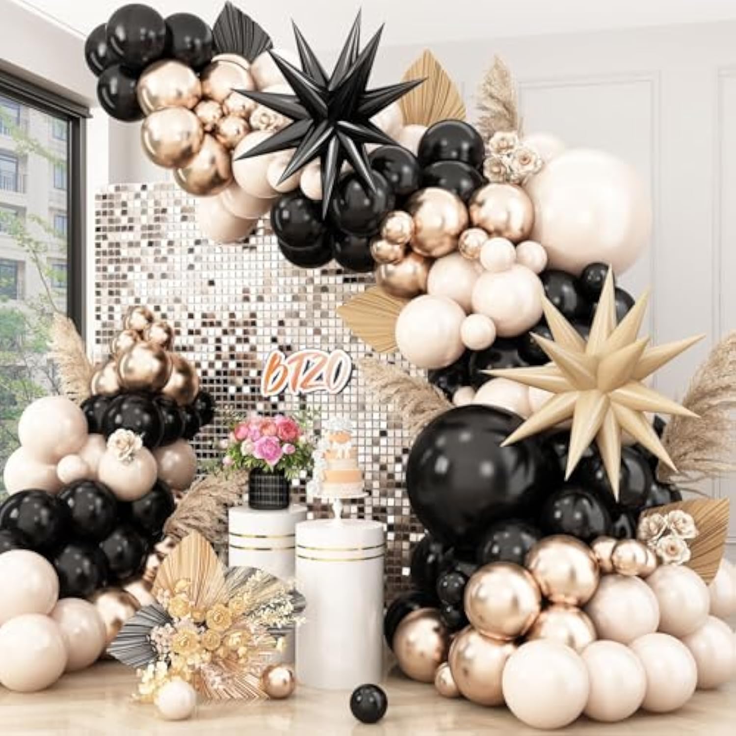 109pcs Black Gold Balloon Arch Kit with Star Foil Balloons for Party Decorations