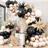 109pcs Black Gold Balloon Arch Kit with Star Foil Balloons for Party Decorations