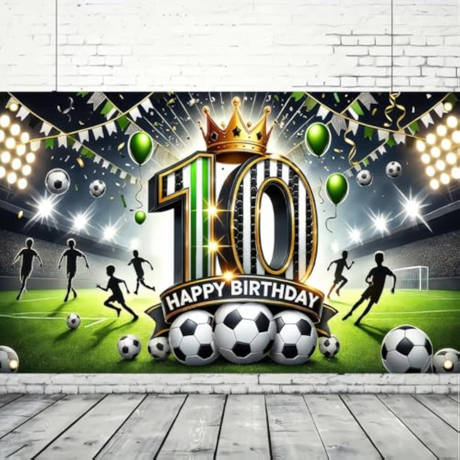 Happy 10th Birthday Soccer Banner Party Backdrop & Photo Props for Boys & Girls