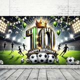 Happy 10th Birthday Soccer Banner Party Backdrop & Photo Props for Boys & Girls
