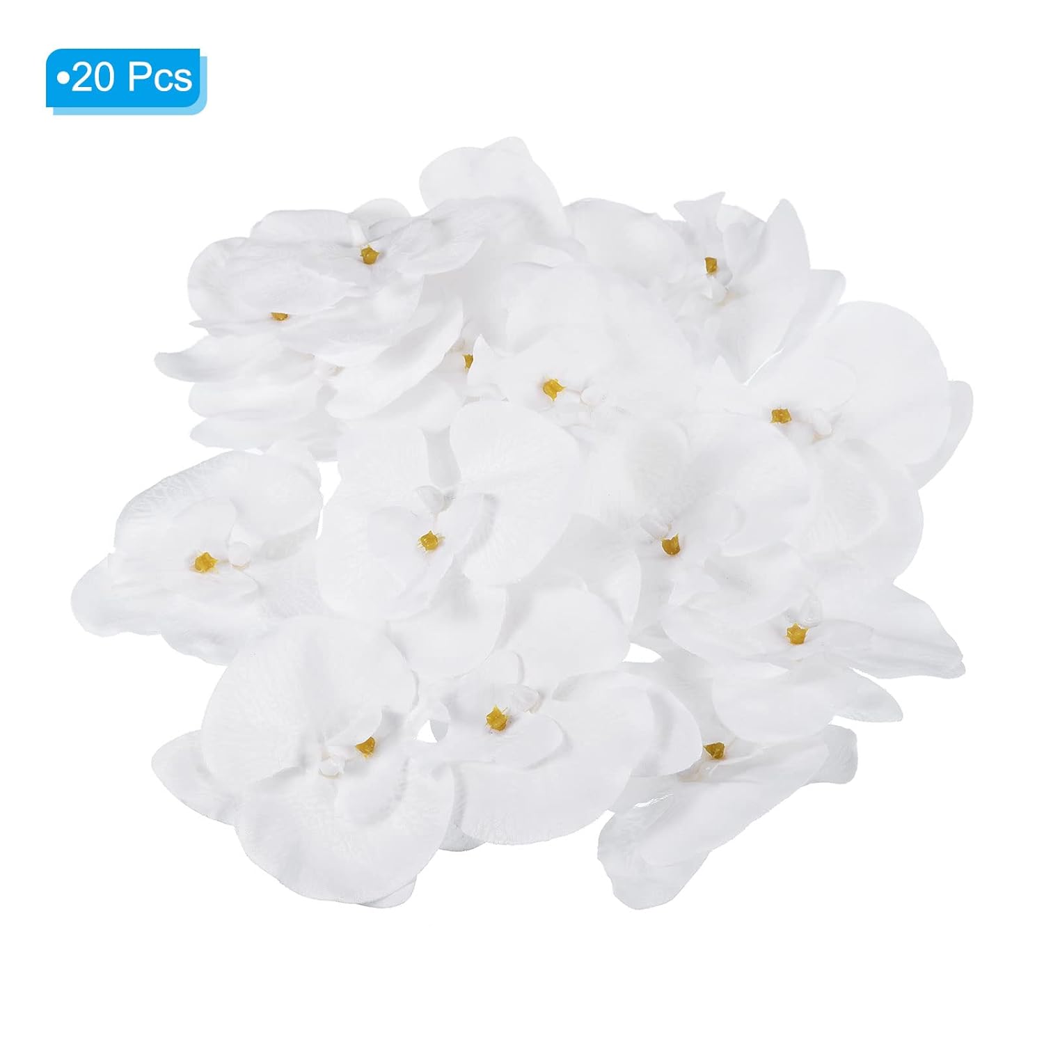 9Cm/3.5" Artificial Orchid Flower Heads, 20 Pack Silk Phalaenopsis Fake Butterfly Orchid Heads For Wedding Floral Bouquet Decor Diy Craft Making, Pure White