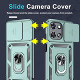 Compatible With Moto G 5G 2025 Case Built In Slide Camera Lens Cover+Screen Protector+Finger Ring Holder Kickstand,Heavy Duty Shockproof Full Body Protective Phone Cover,Dark Green
